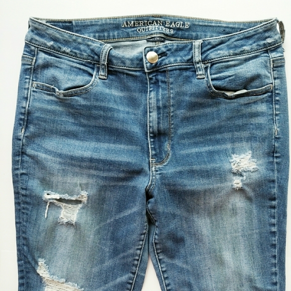 AEO High Rise Long Distressed Ripped Jegging Jeans - Picture 3 of 10